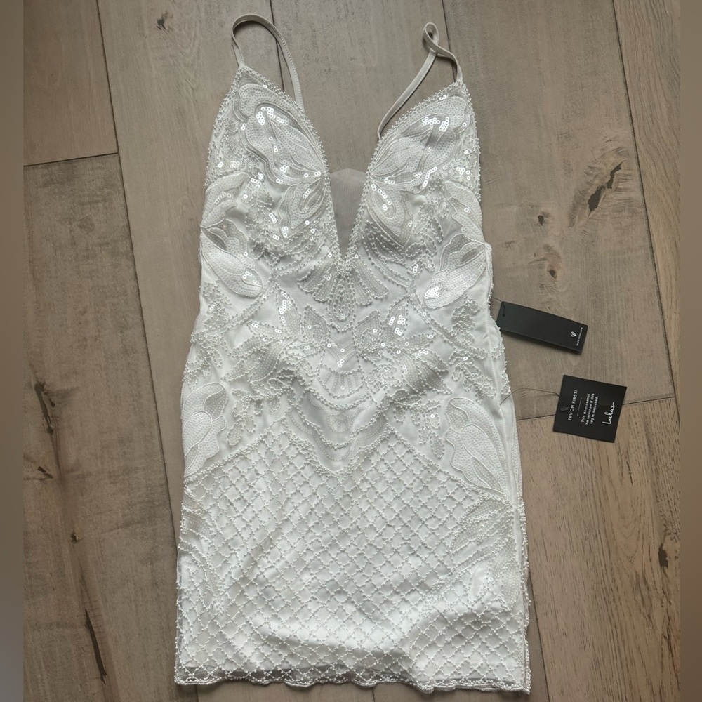 Lulus mini white sequin and beaded dress